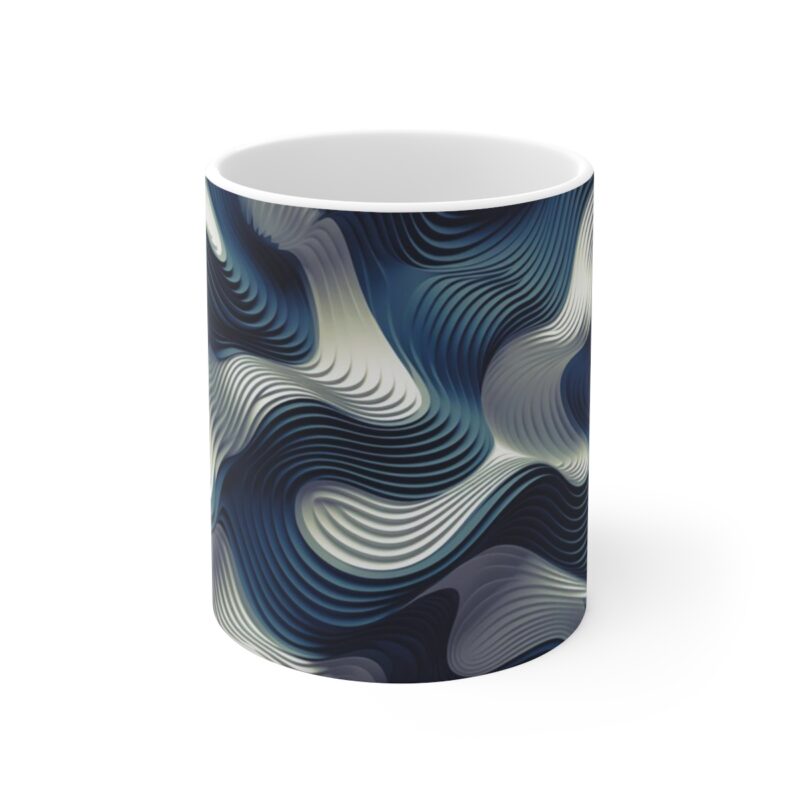 Blue and White Abstract Ripple Mug - Image 2
