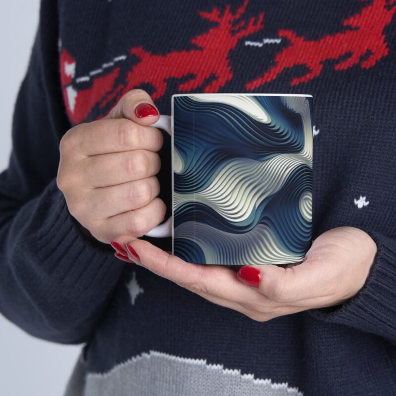 Blue and White Abstract Ripple Mug - Image 11