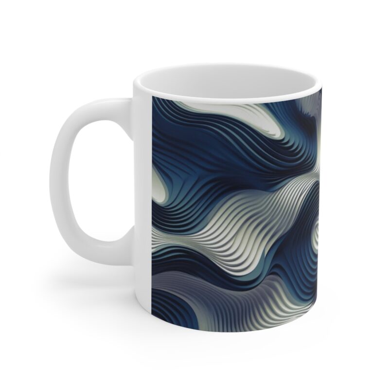 Blue and White Abstract Ripple Mug - Image 3
