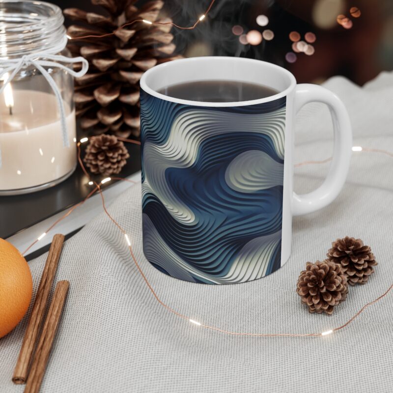 Blue and White Abstract Ripple Mug - Image 5