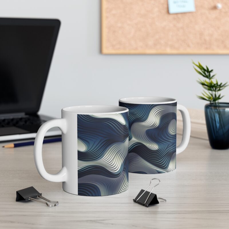 Blue and White Abstract Ripple Mug - Image 6