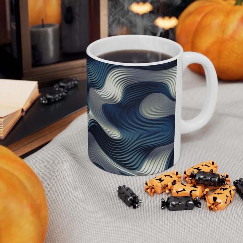 Blue and White Abstract Ripple Mug - Image 7