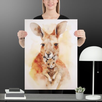 Mother Kangaroo and her Joey Watercolor Print