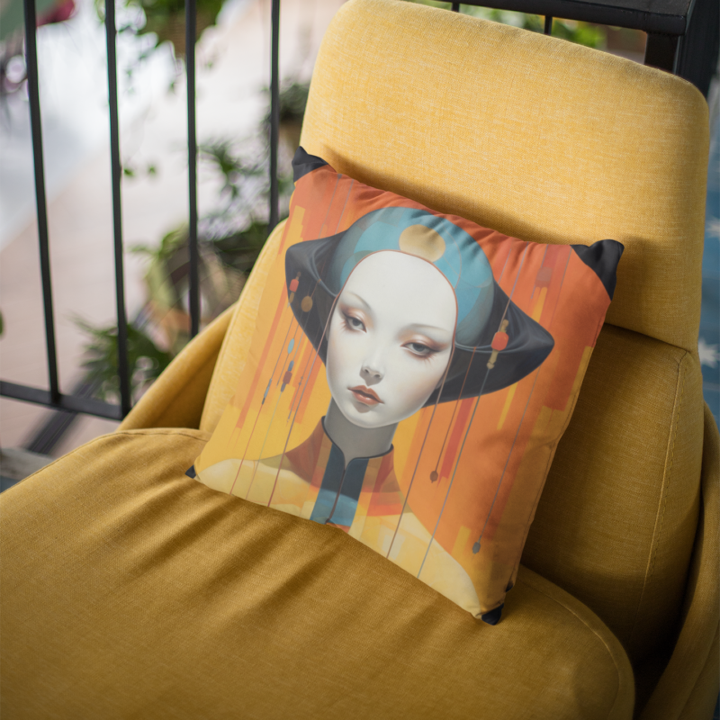 Sun-Kissed Geisha - 14" x 14" Throw Pillow