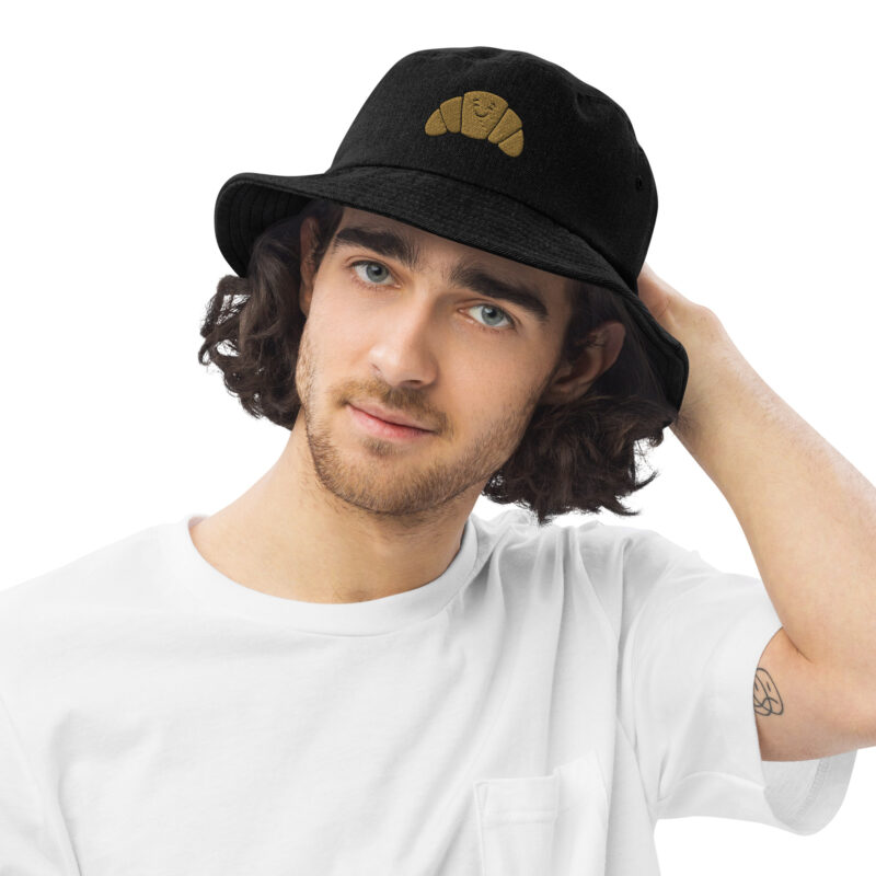 Happy Croissant Embroidered Unisex Denim bucket hat