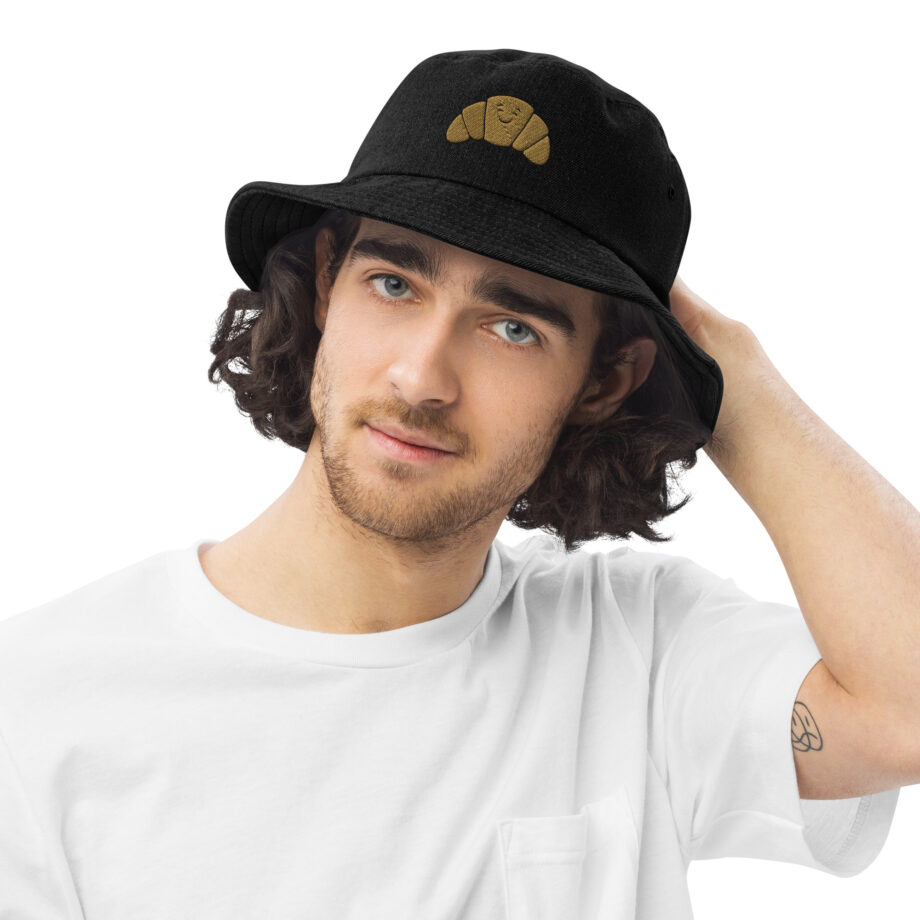 Happy Croissant Embroidered Unisex Denim bucket hat