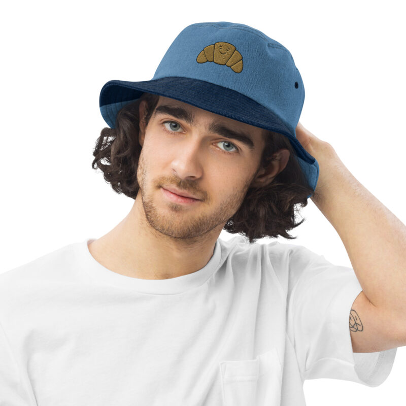 Happy Croissant Embroidered Unisex Denim bucket hat - Image 2
